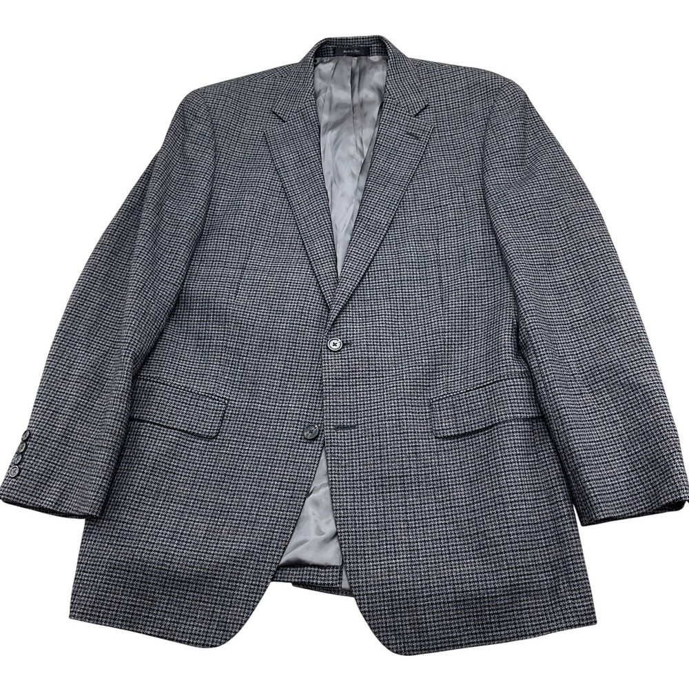 Ralph‎ Lauren Chaps Blazer Men 42L Black Gray Houndstooth Lambswool Classic